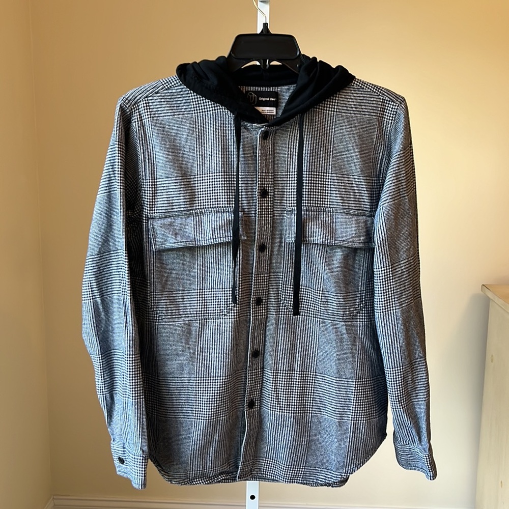 Original Use Button Up Shirt Jacket With Hood Size Large